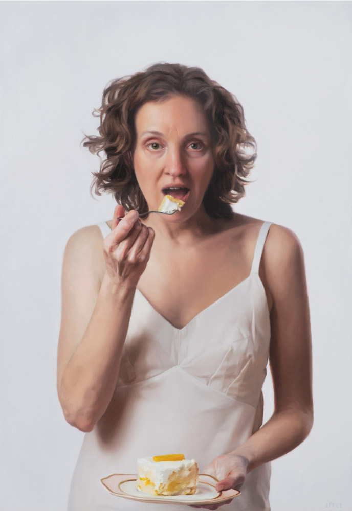 Lee Price, Self-Portrait in White with Cake